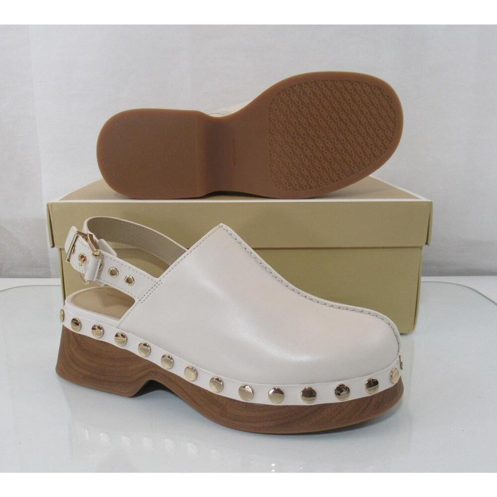 Michael Kors Size 7 Esra Clog Mule Studded Slingback Strap Buckle Cream Leather - Picture 9 of 9